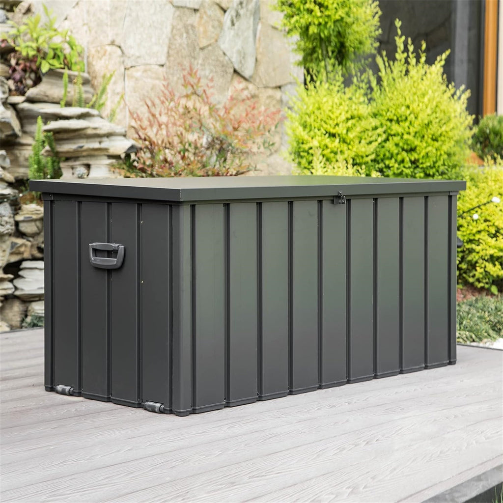 100 Gallon Patio Steel Storage Deck Box, Waterproof Lockable Bin for Cushions, Pillows & Tools