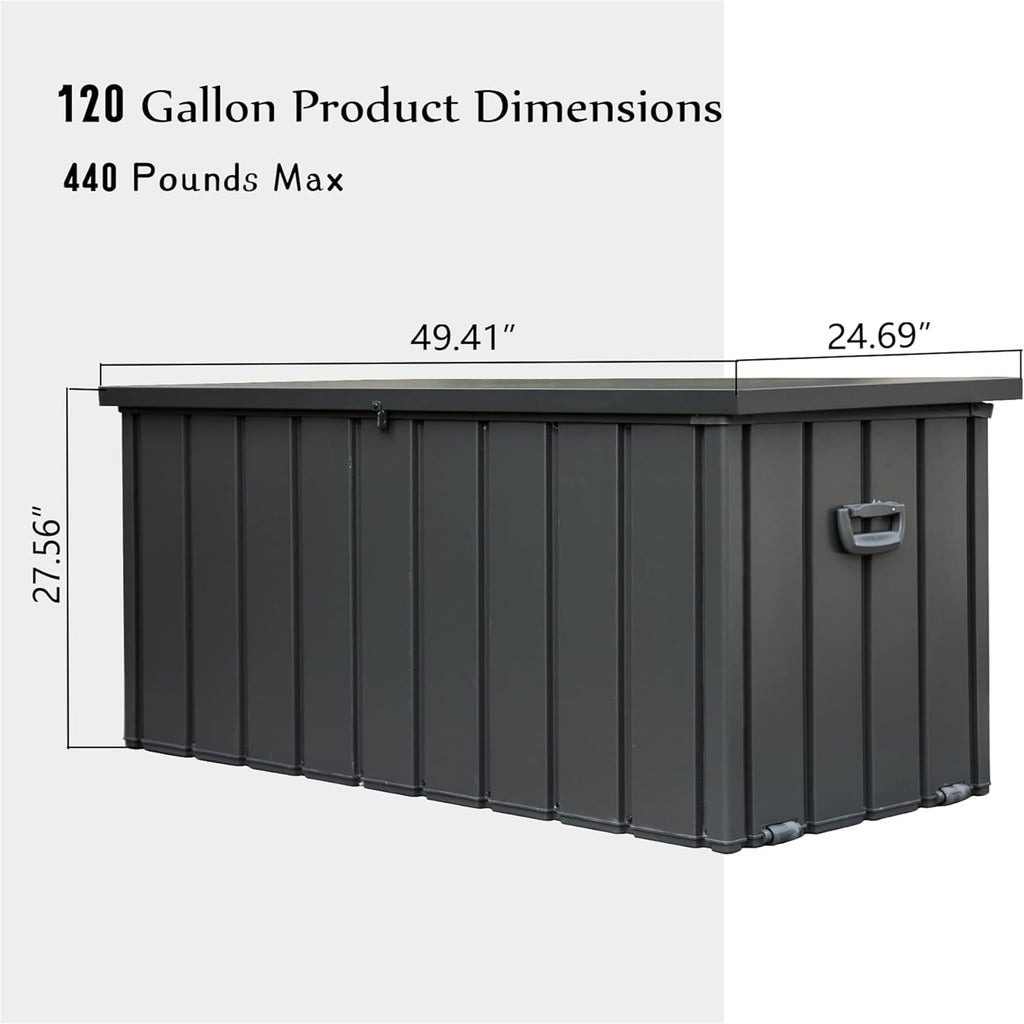 120 Gallon Patio Steel Storage Deck Box, Waterproof Lockable Bin for Cushions, Pillows & Tools