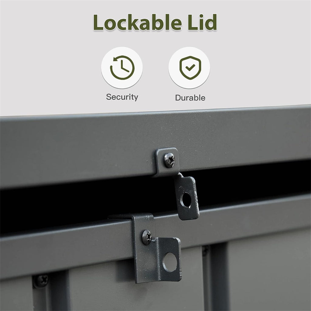150 Gallon Patio Steel Storage Deck Box, Waterproof Lockable Bin for Cushions, Pillows & Tools