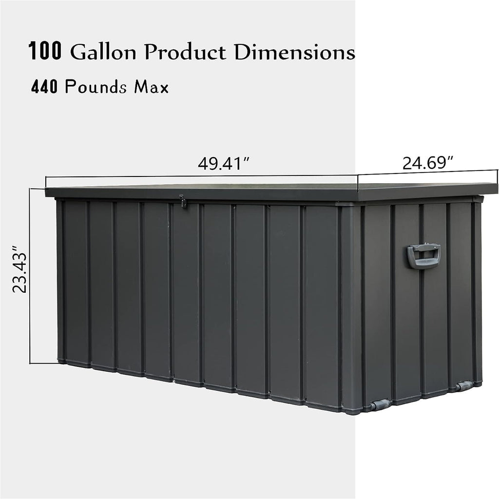 100 Gallon Patio Steel Storage Deck Box, Waterproof Lockable Bin for Cushions, Pillows & Tools