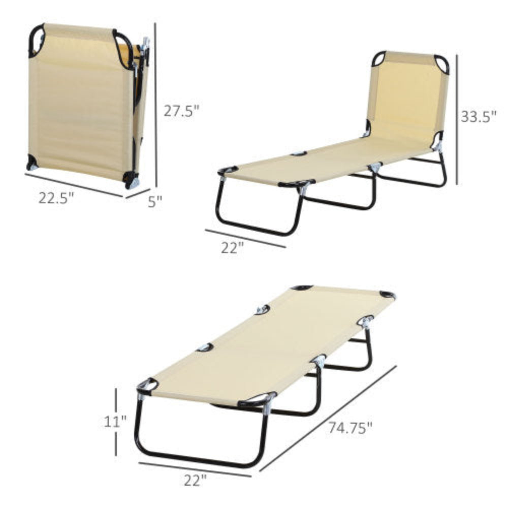 Foldable Outdoor Chaise Lounge Chair, 5-Level Reclining Tanning Chair with Durable Oxford Fabric for Beach, Yard, Patio & Pool, Beige