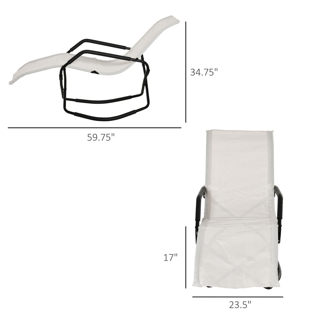 Rocking Sun Lounger, Chaise Lounge Rocker for Sunbathing, Sun Tanning, Foldable, Portable Outdoor Patio Chair, White
