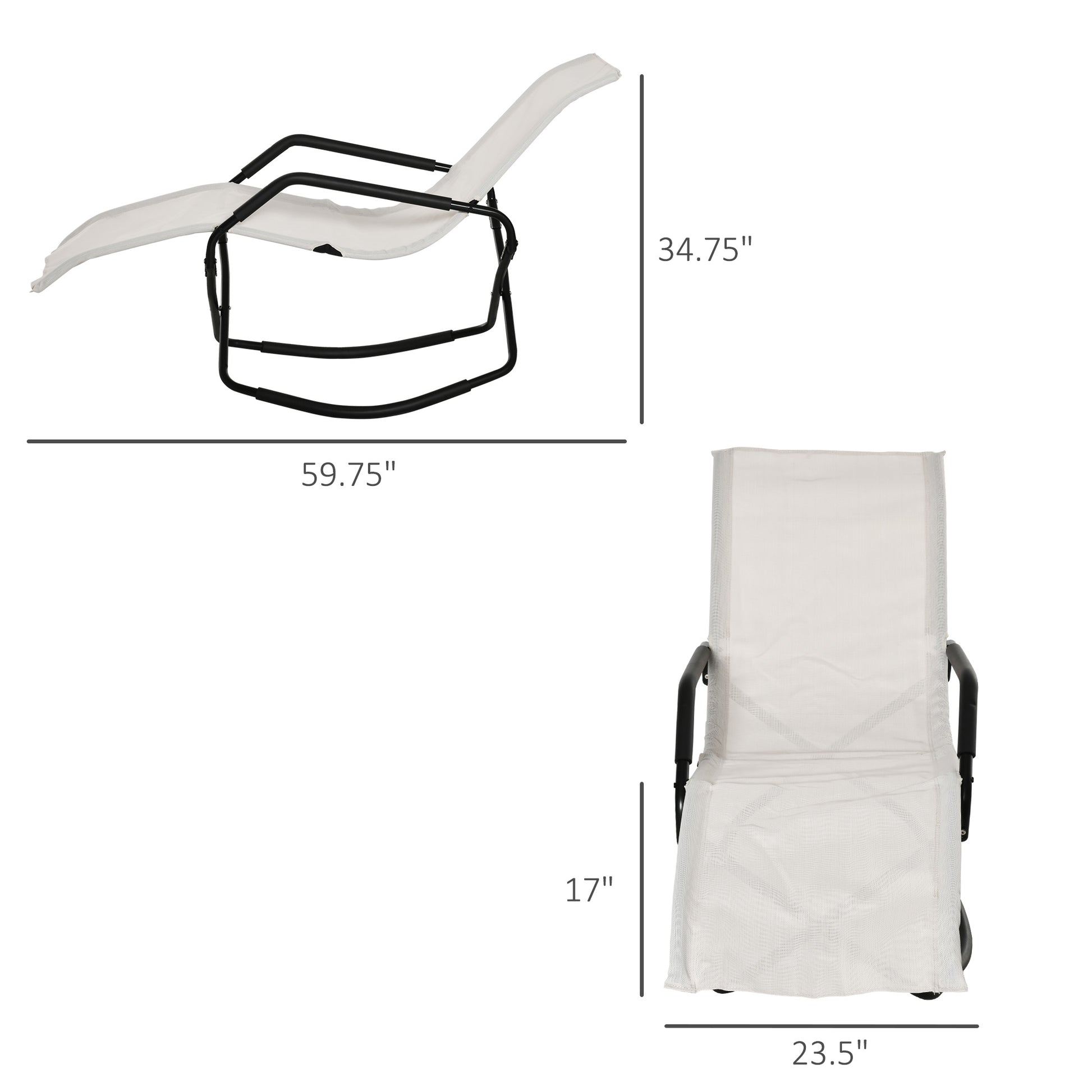 Rocking Sun Lounger, Chaise Lounge Rocker for Sunbathing, Sun Tanning, Foldable, Portable Outdoor Patio Chair, White