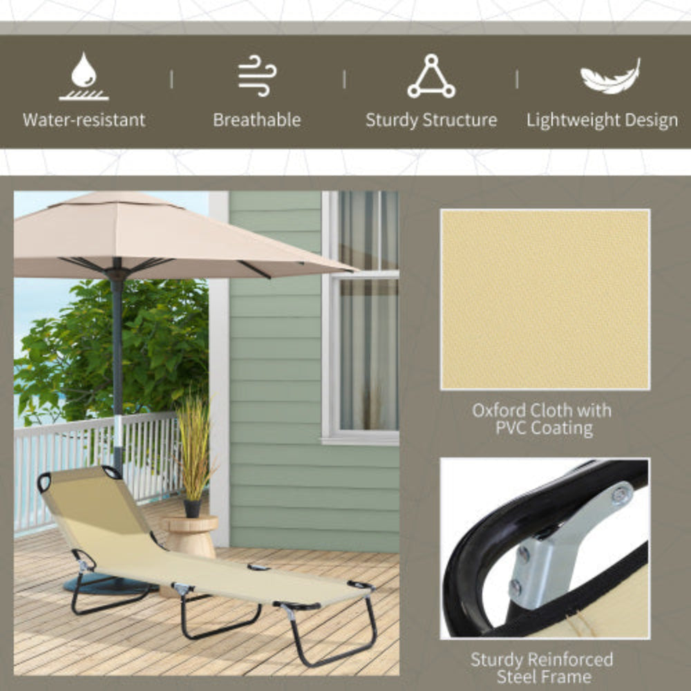 Foldable Outdoor Chaise Lounge Chair, 5-Level Reclining Tanning Chair with Durable Oxford Fabric for Beach, Yard, Patio & Pool, Beige