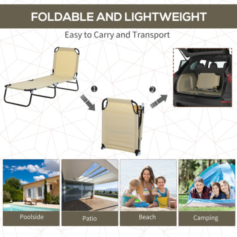 Foldable Outdoor Chaise Lounge Chair, 5-Level Reclining Tanning Chair with Durable Oxford Fabric for Beach, Yard, Patio & Pool, Beige