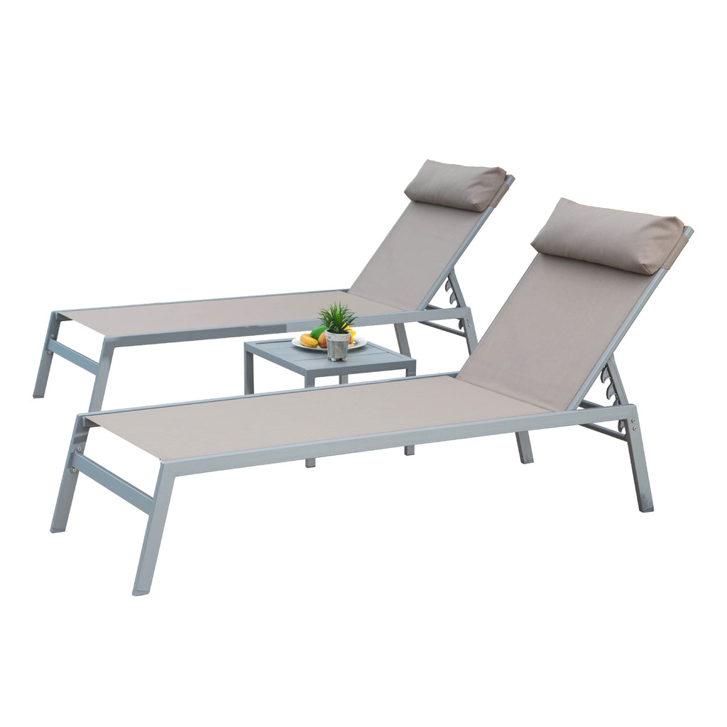 Patio Chaise Lounge Set of 3, Aluminum Lounge Chairs with 5 Adjustable Positions, Outdoor Chaise Lounge for Pool, Deck, Garden, Backyard, Sunbathing