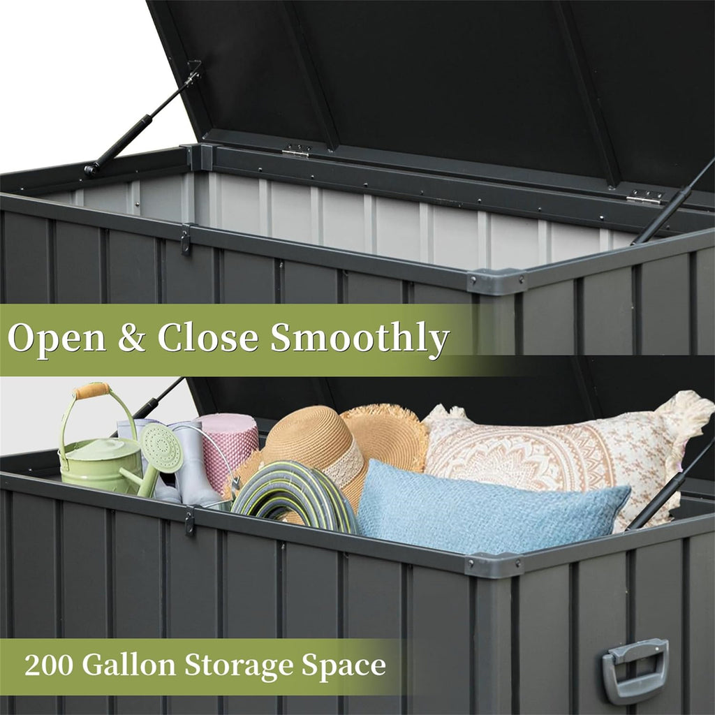 200 Gallon Patio Steel Storage Deck Box, Waterproof Lockable Bin for Cushions, Pillows & Tools
