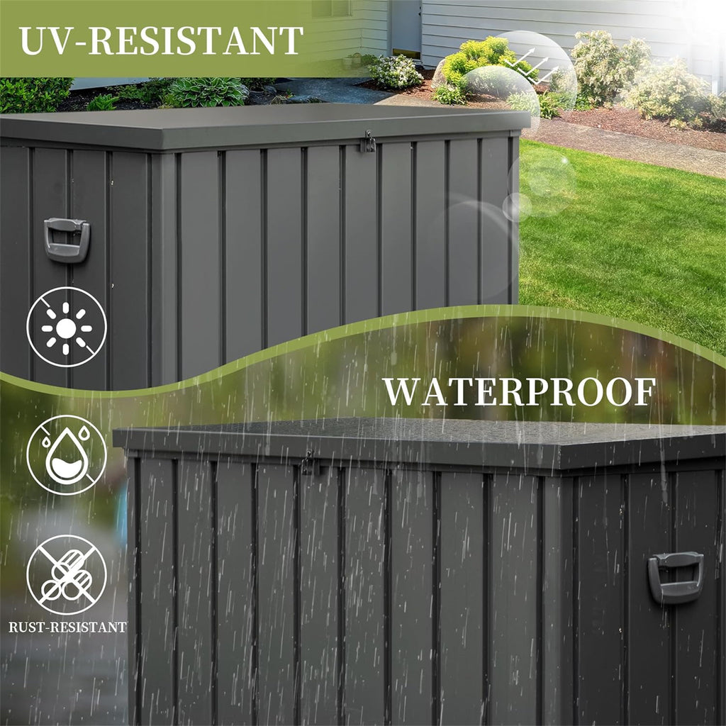200 Gallon Patio Steel Storage Deck Box, Waterproof Lockable Bin for Cushions, Pillows & Tools