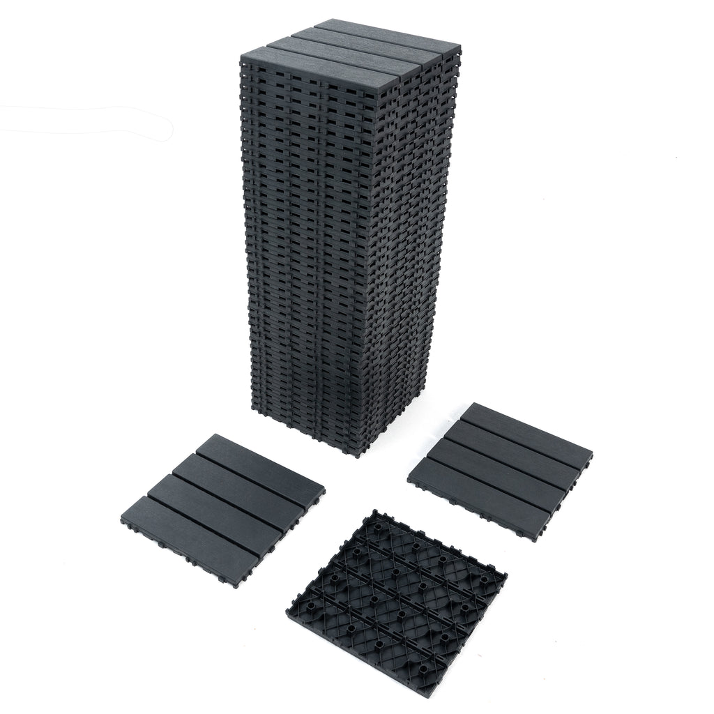 Chic Crate 44 Pack 12'' Interlocking Plastic Deck Tiles – Dark Gray, Waterproof