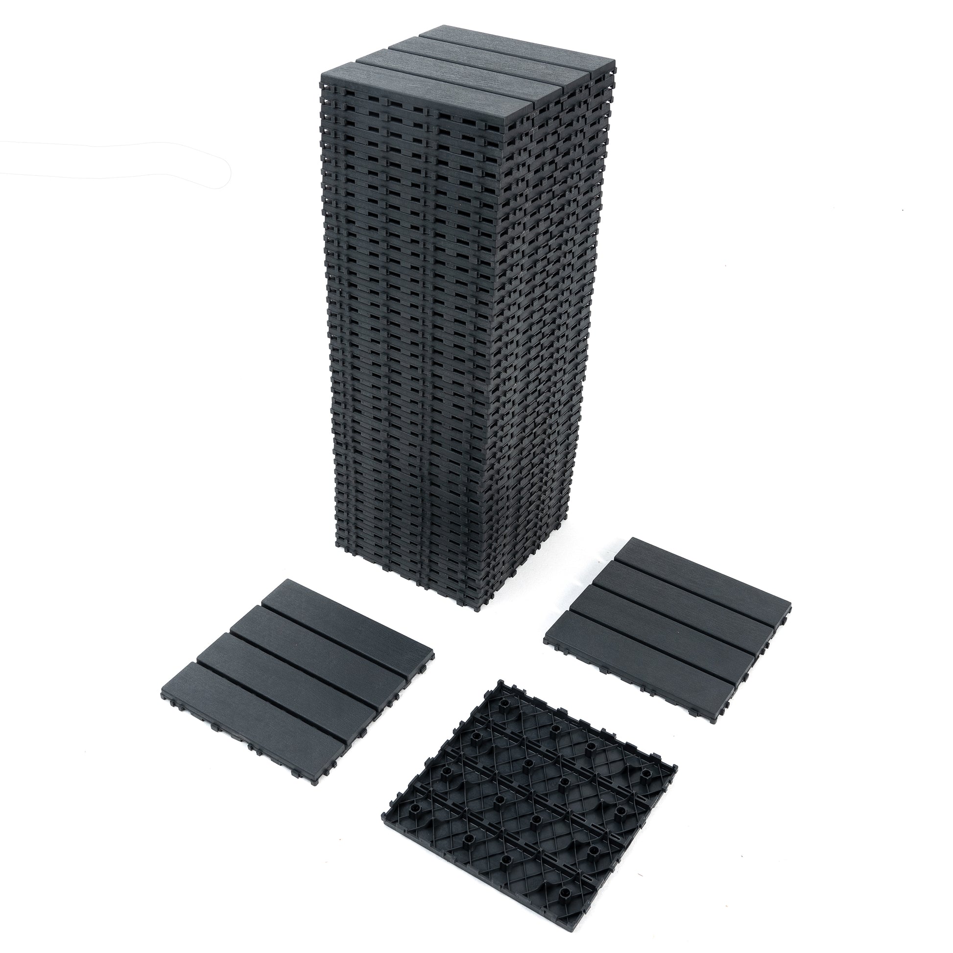 Chic Crate 44 Pack 12'' Interlocking Plastic Deck Tiles – Dark Gray, Waterproof