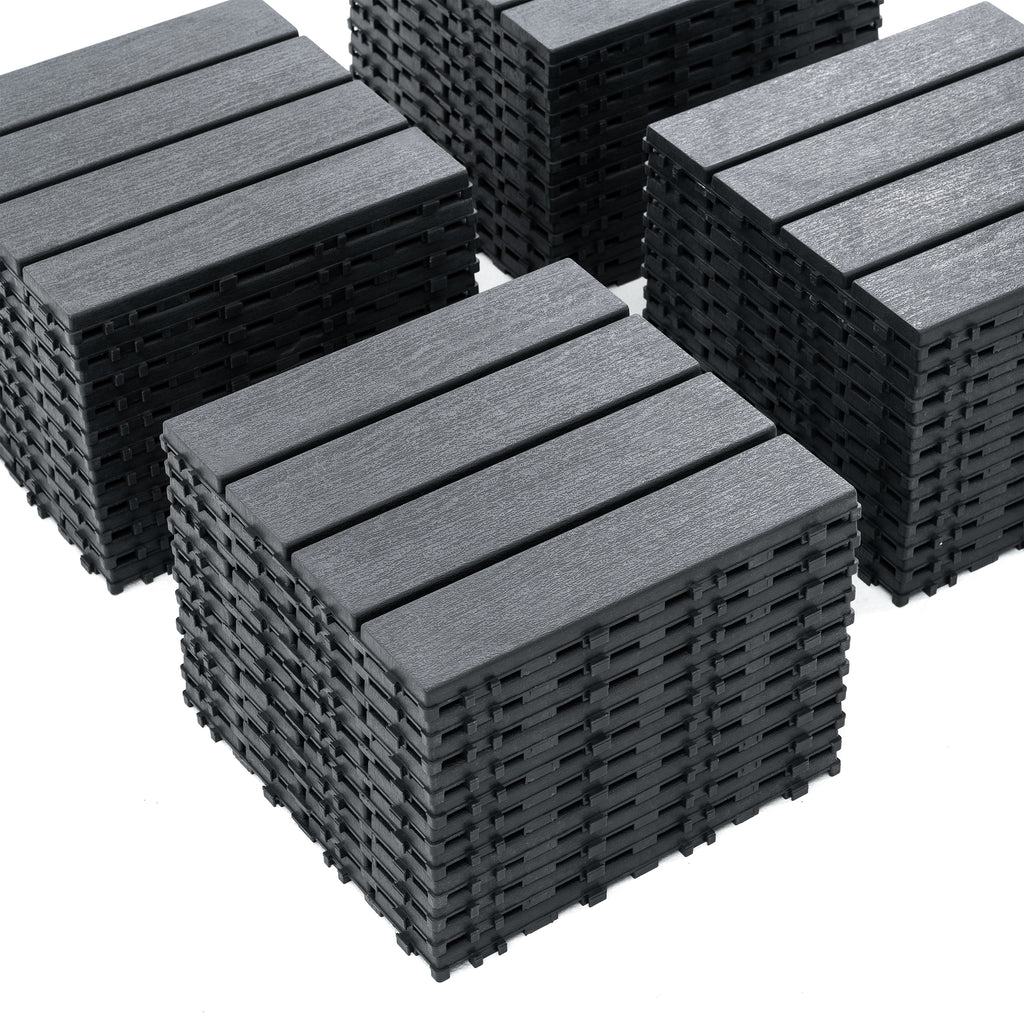 Chic Crate 44 Pack 12'' Interlocking Plastic Deck Tiles – Dark Gray, Waterproof