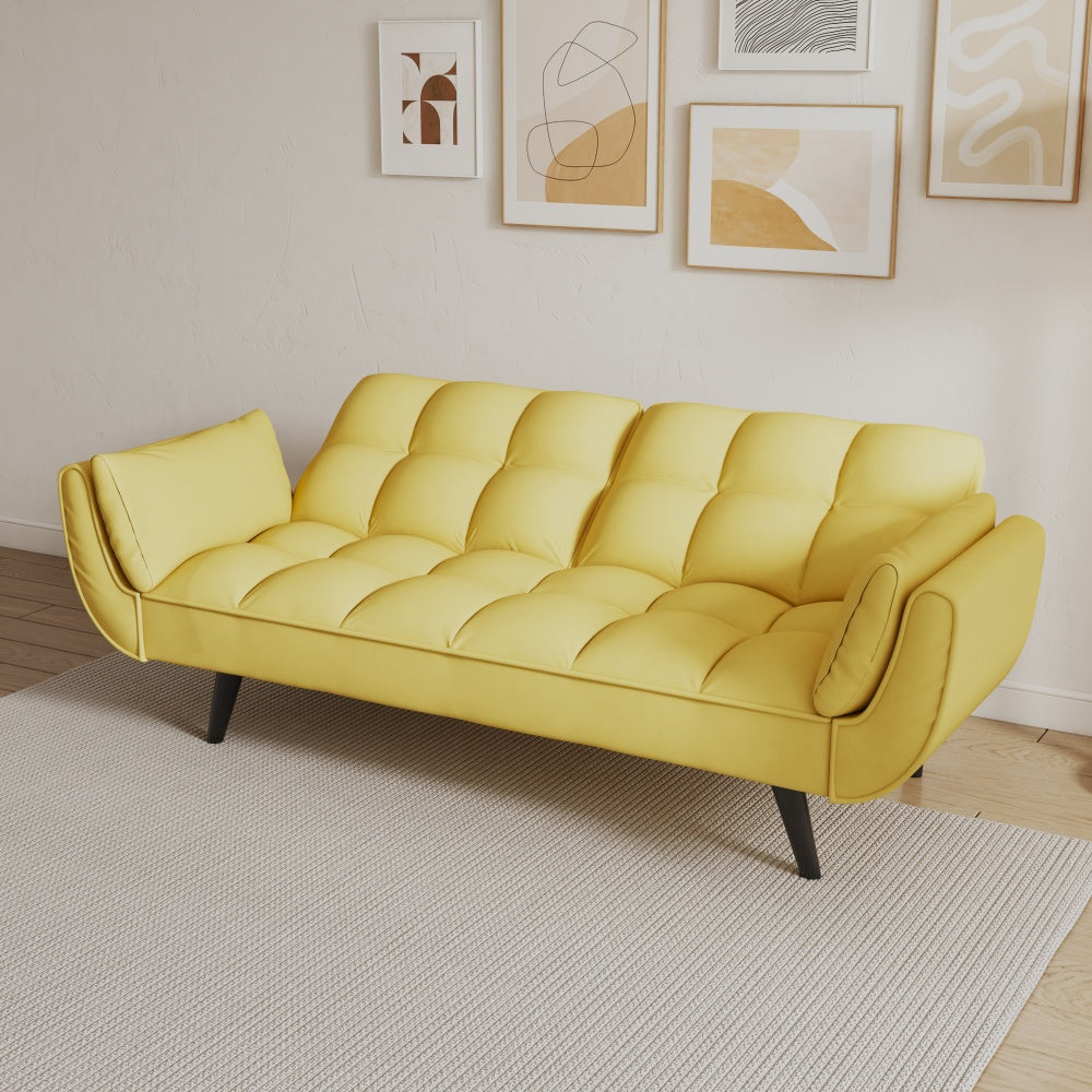 Chic Crate - High-quality 57 Inch Yellow Sofa with Soft Two Armrests & Throw Pillow for Comfortable Apartment Living in Small Spaces