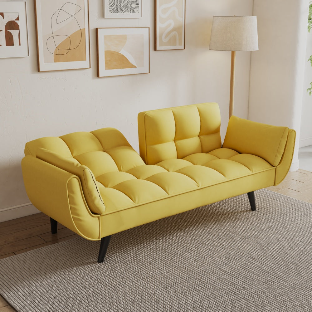 Chic Crate - High-quality 57 Inch Yellow Sofa with Soft Two Armrests & Throw Pillow for Comfortable Apartment Living in Small Spaces