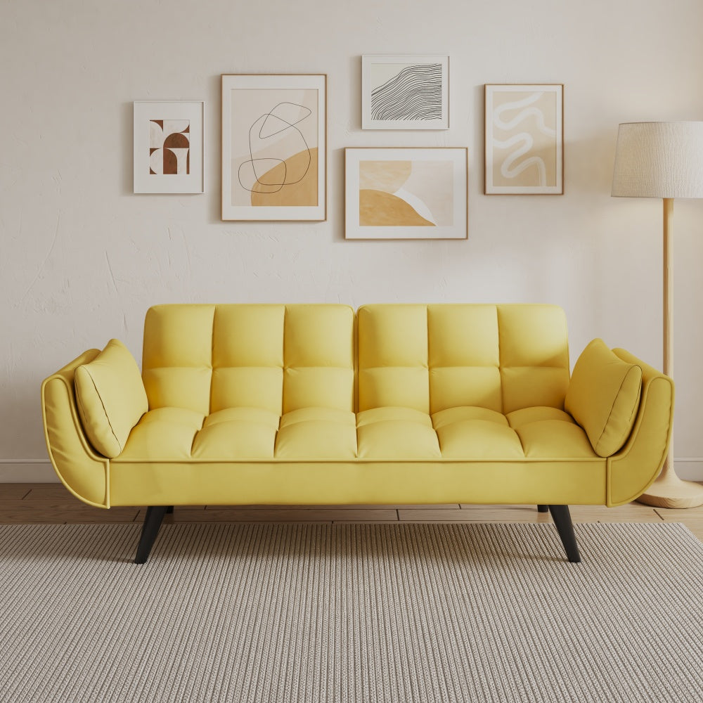 Chic Crate - High-quality 57 Inch Yellow Sofa with Soft Two Armrests & Throw Pillow for Comfortable Apartment Living in Small Spaces