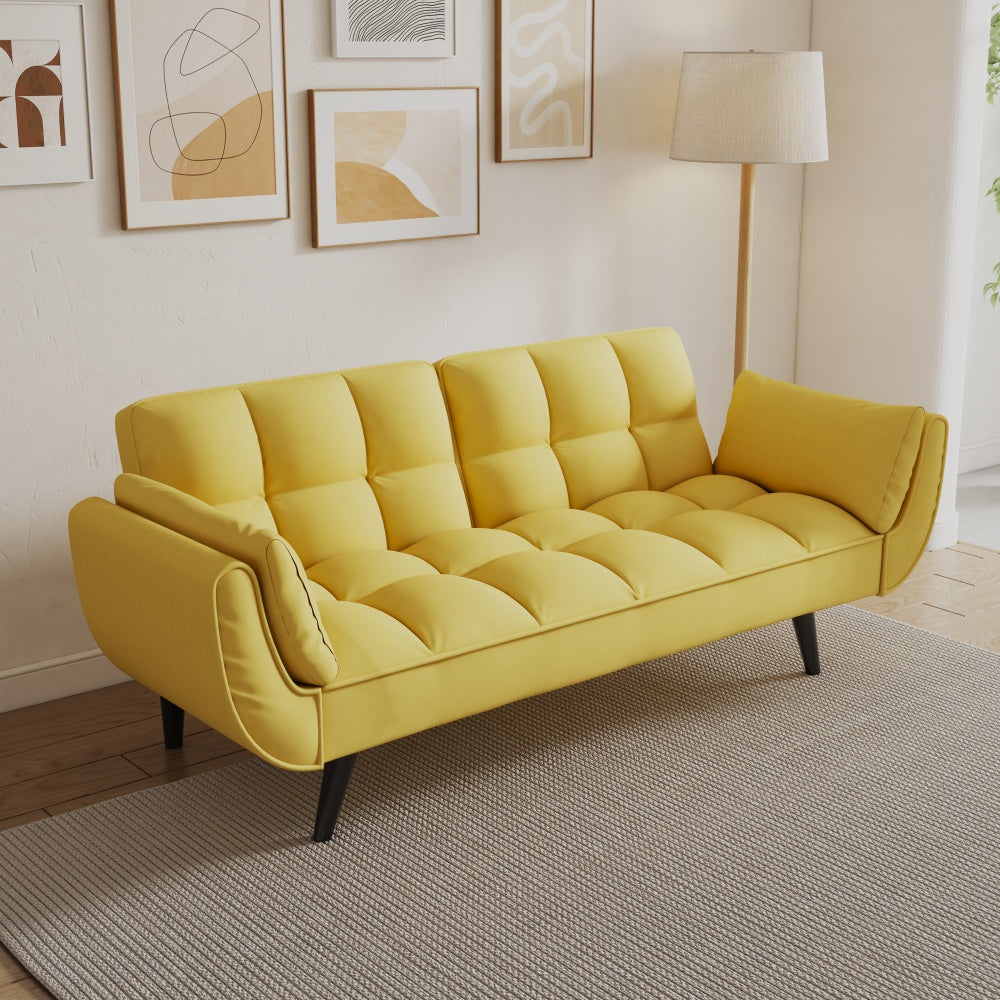 Chic Crate - High-quality 57 Inch Yellow Sofa with Soft Two Armrests & Throw Pillow for Comfortable Apartment Living in Small Spaces