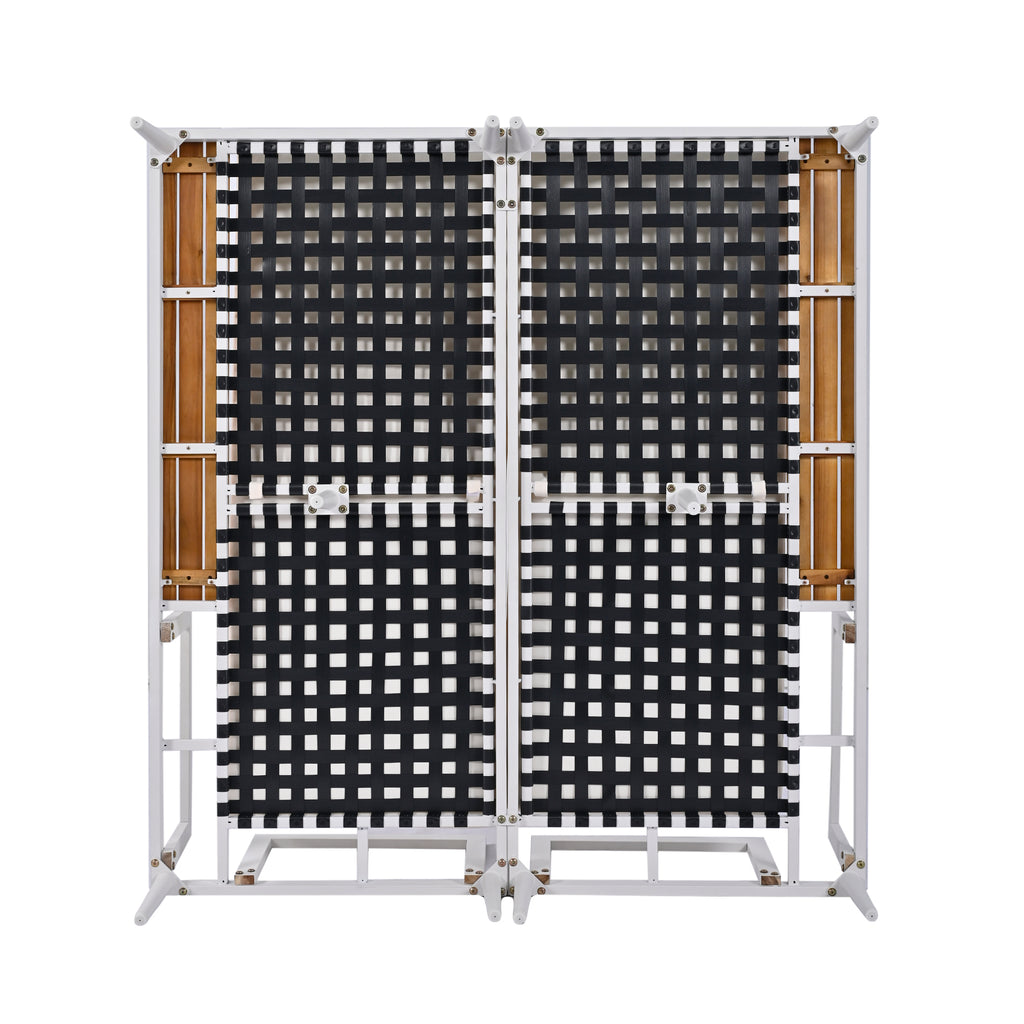 Modern Outdoor Daybed Patio Metal Daybed with Wood Topped Side Spaces for Drinks, 2 in 1 Padded Chaise Lounges for Poolside, Balcony, Deck, Beige