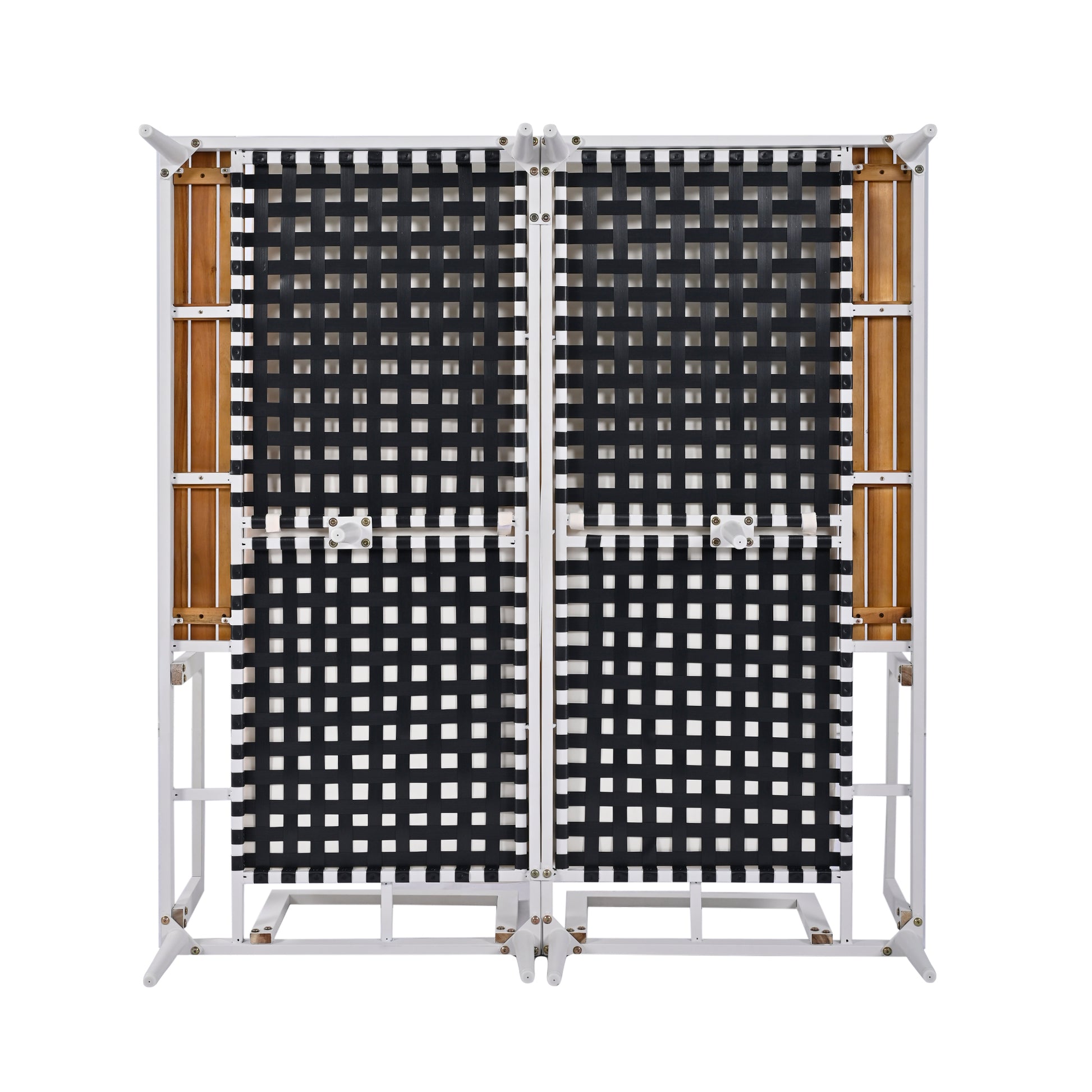 Modern Outdoor Daybed Patio Metal Daybed with Wood Topped Side Spaces for Drinks, 2 in 1 Padded Chaise Lounges for Poolside, Balcony, Deck, Beige
