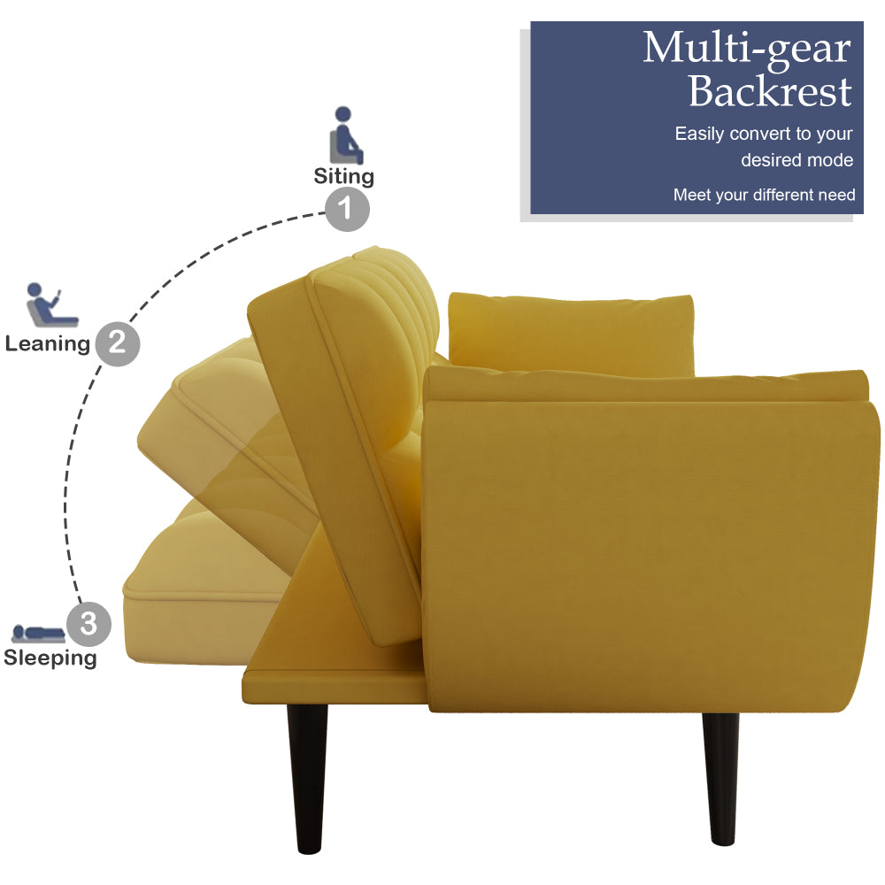 Chic Crate - High-quality 57 Inch Yellow Sofa with Soft Two Armrests & Throw Pillow for Comfortable Apartment Living in Small Spaces