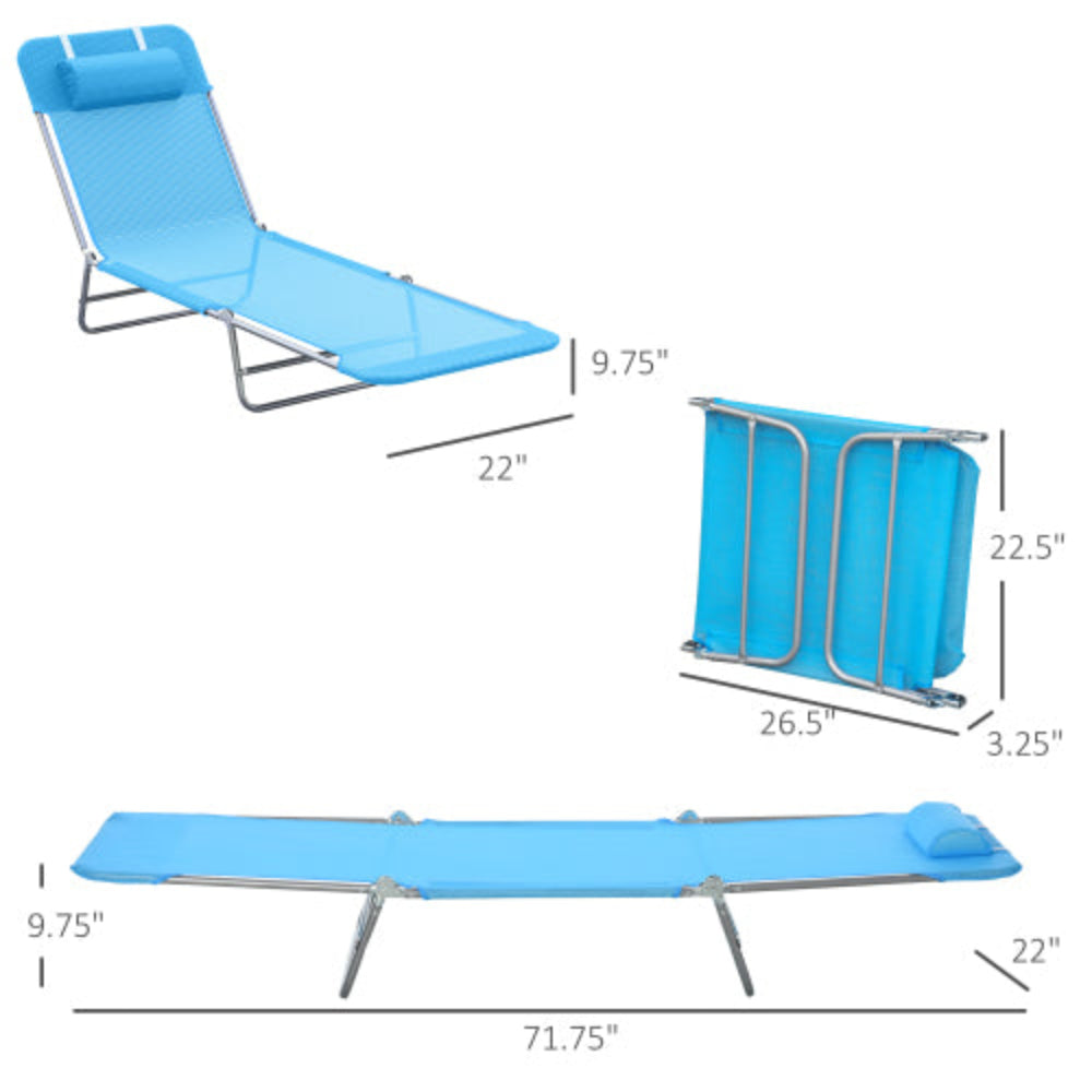 Folding Chaise Lounge Pool Chair, Outdoor Sun Tanning Chair with Pillow, Reclining Back, Steel Frame & Breathable Mesh for Beach Yard Patio Blue