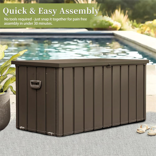 100 Gallon Patio Steel Storage Deck Box, Waterproof Lockable Bin for Cushions, Pillows & Tools