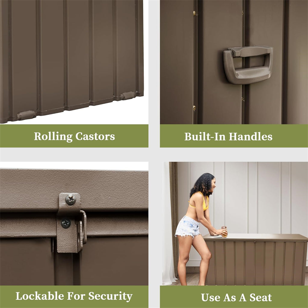150 Gallon Patio Steel Storage Deck Box, Waterproof Lockable Bin for Cushions, Pillows & Tools