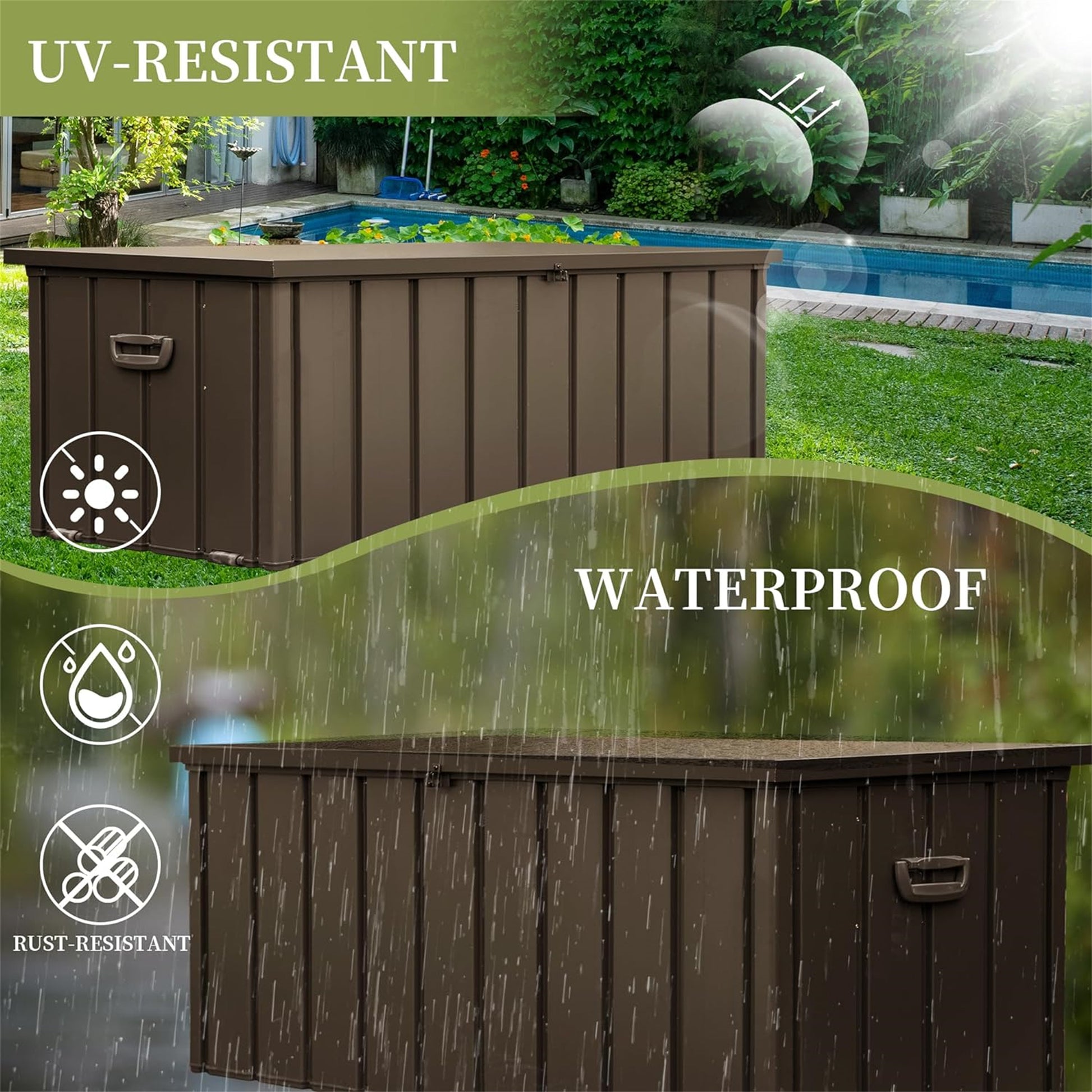 120 Gallon Patio Steel Storage Deck Box, Waterproof Lockable Bin for Cushions, Pillows & Tools