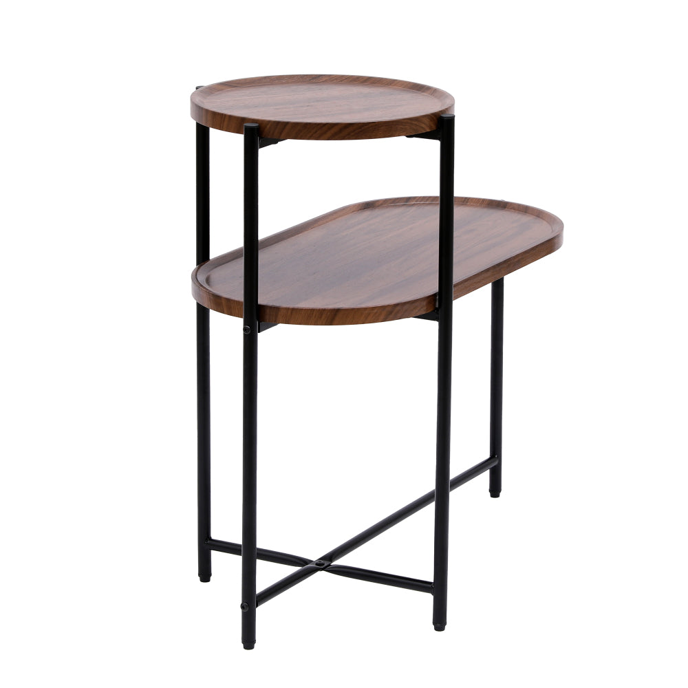 Chic Crate - Space-saving Walnut Brown Nightstand for Living Room - 2-tier Modern Sofa Side Table with Wood Storage Shelf