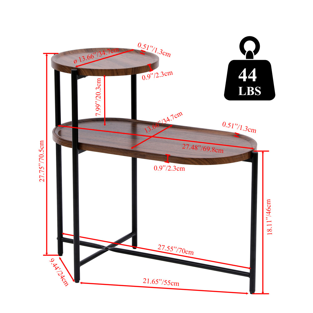 Chic Crate - Space-saving Walnut Brown Nightstand for Living Room - 2-tier Modern Sofa Side Table with Wood Storage Shelf