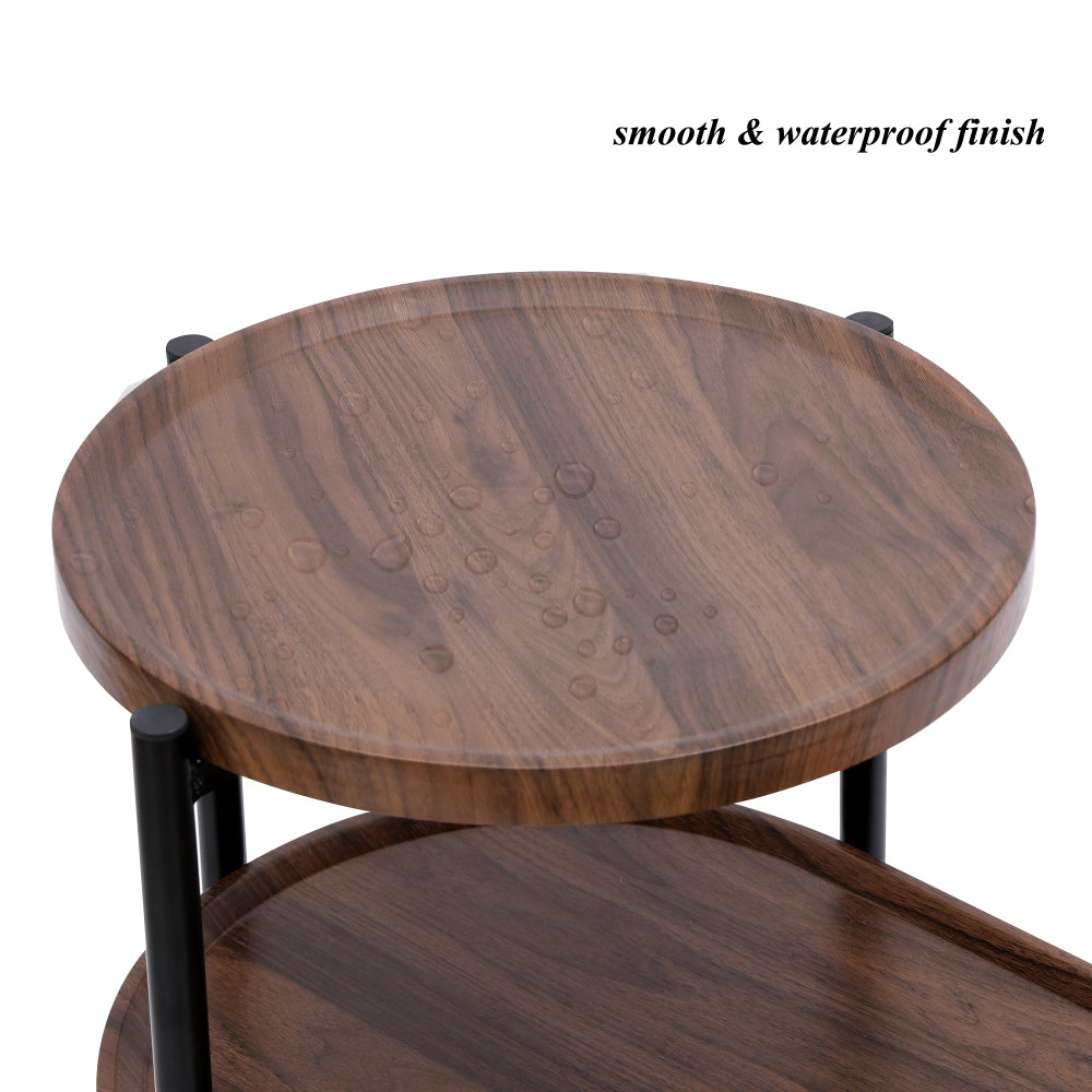 Chic Crate - Space-saving Walnut Brown Nightstand for Living Room - 2-tier Modern Sofa Side Table with Wood Storage Shelf