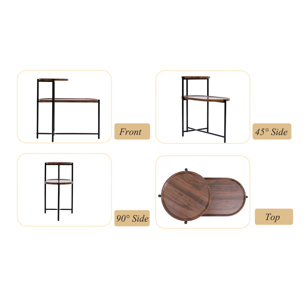Chic Crate - Space-saving Walnut Brown Nightstand for Living Room - 2-tier Modern Sofa Side Table with Wood Storage Shelf