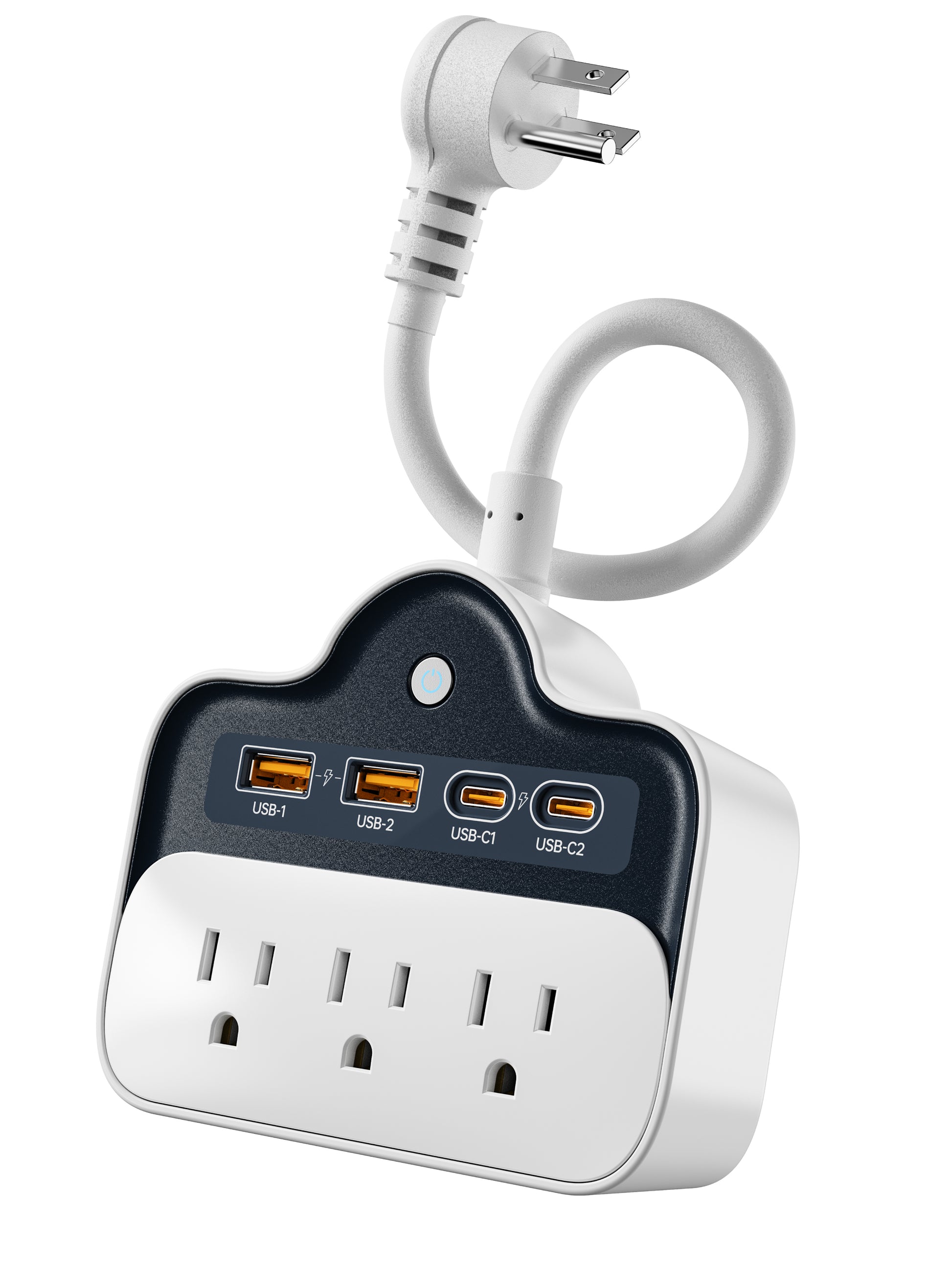 7-in-1 Compact Wall-Mount Power Strip with 65W PD USB-C Fast Charging – Short Cord Travel & Home Solution