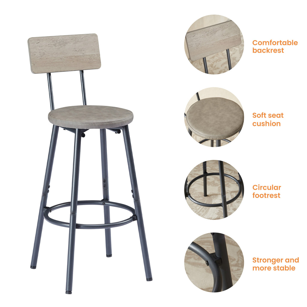 Industrial Bar Table Set with 3 PU Stools, Long Upholstered Bar Chairs Set for Kitchen