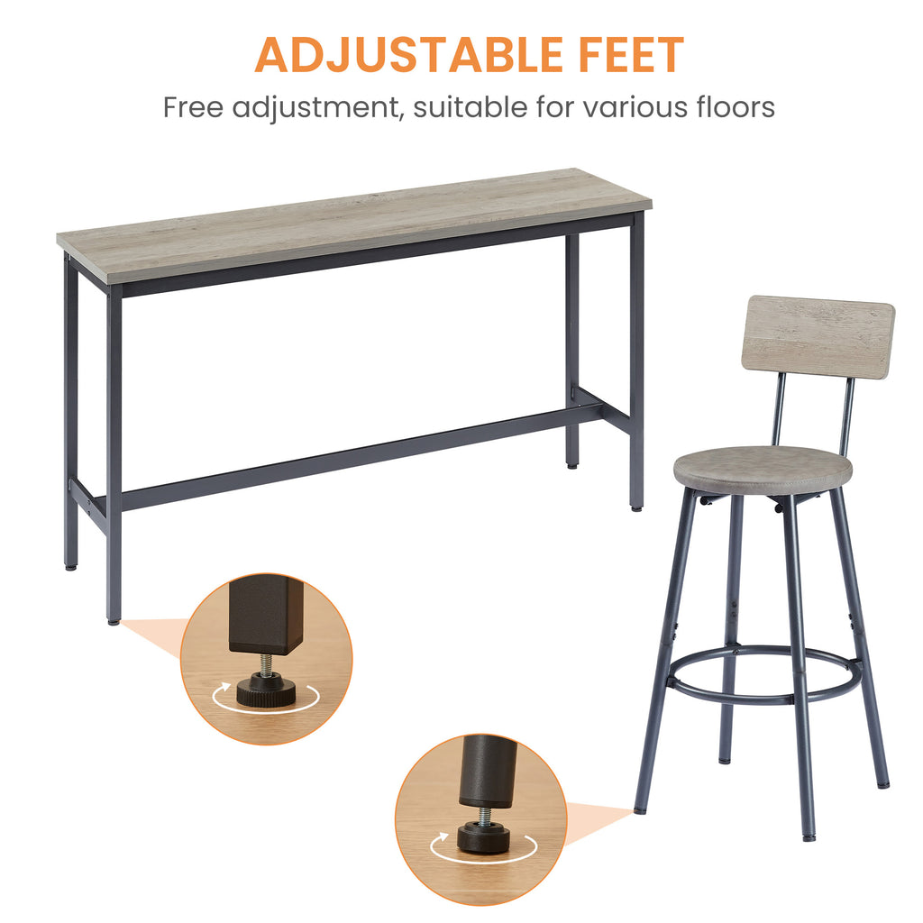 Industrial Bar Table Set with 3 PU Stools, Long Upholstered Bar Chairs Set for Kitchen