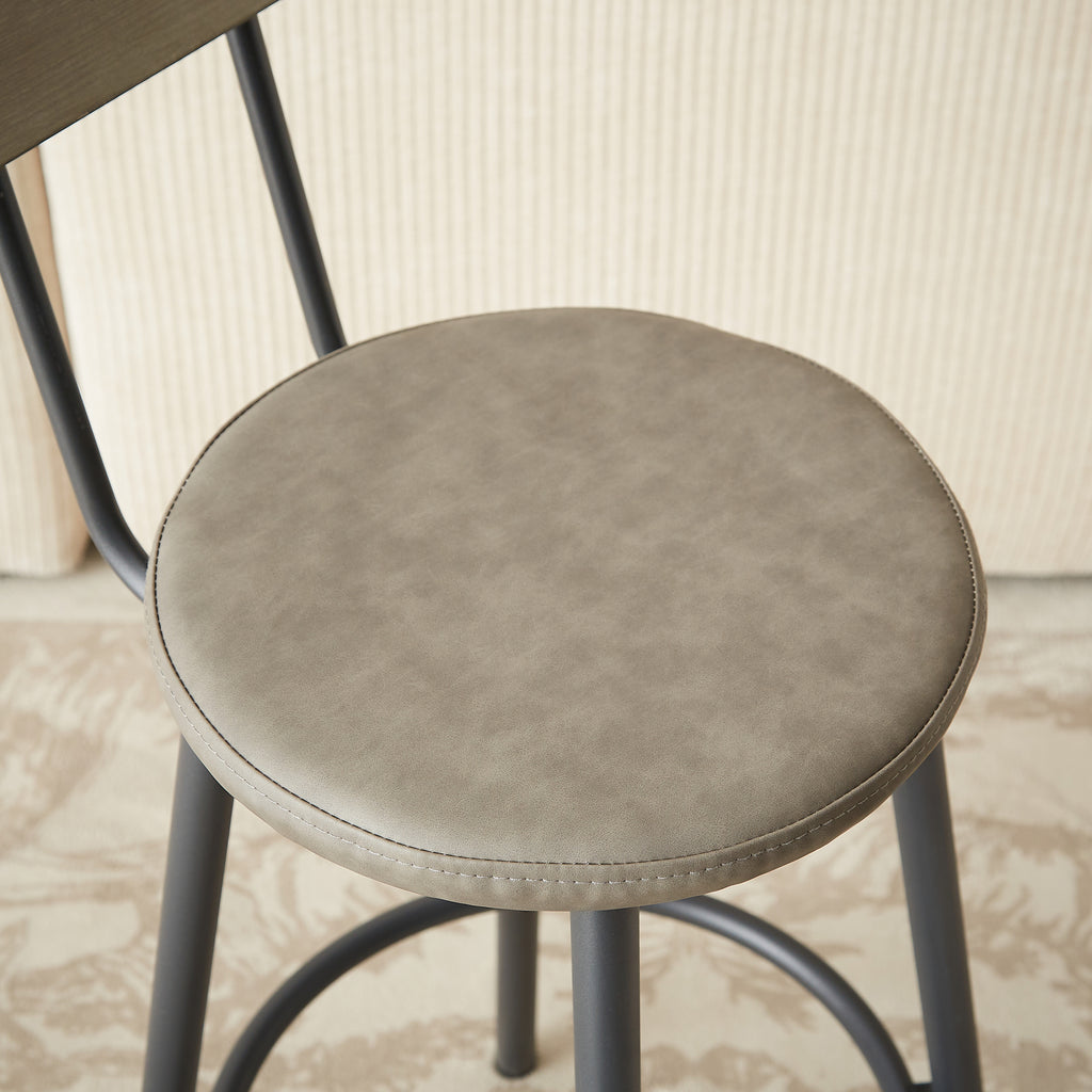 Industrial Bar Table Set with 3 PU Stools, Long Upholstered Bar Chairs Set for Kitchen