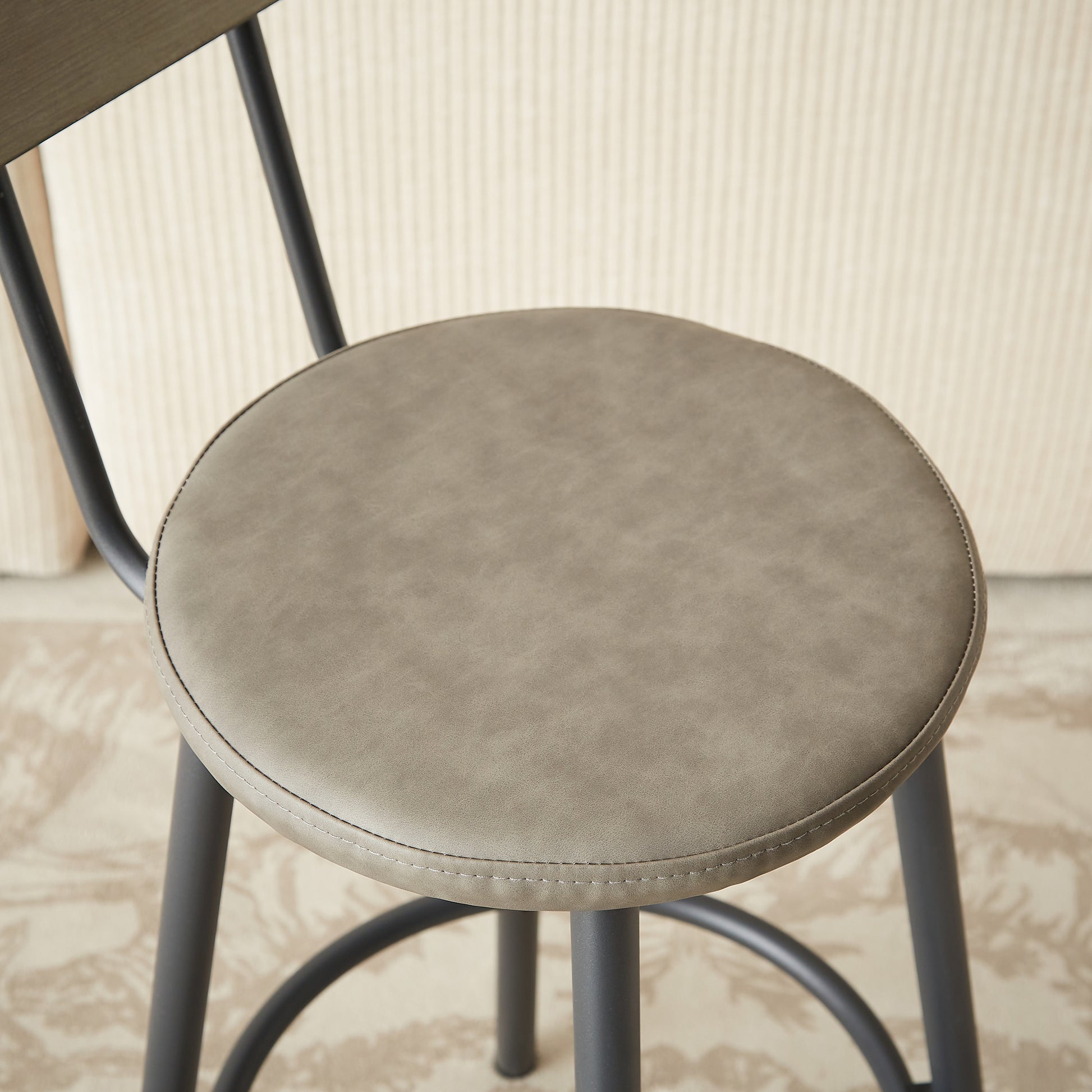 Industrial Bar Table Set with 3 PU Stools, Long Upholstered Bar Chairs Set for Kitchen