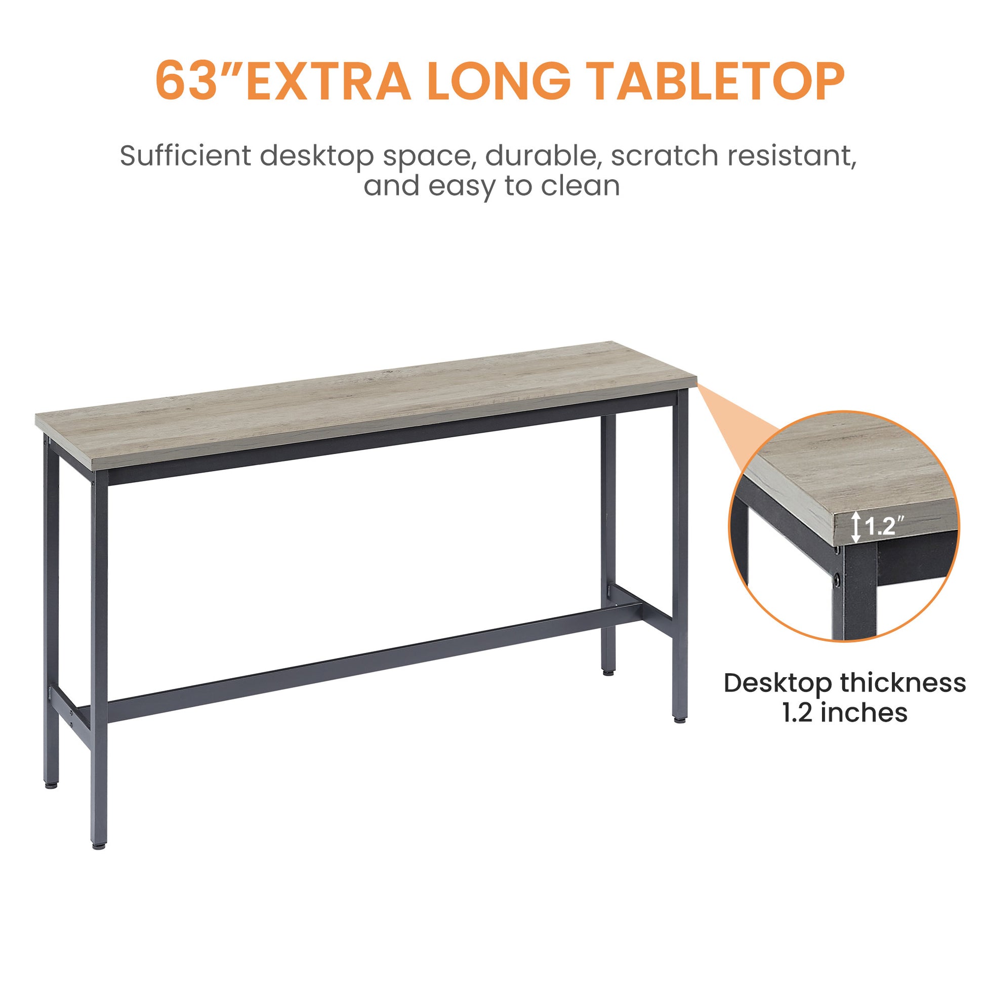 Industrial Bar Table Set with 3 PU Stools, Long Upholstered Bar Chairs Set for Kitchen