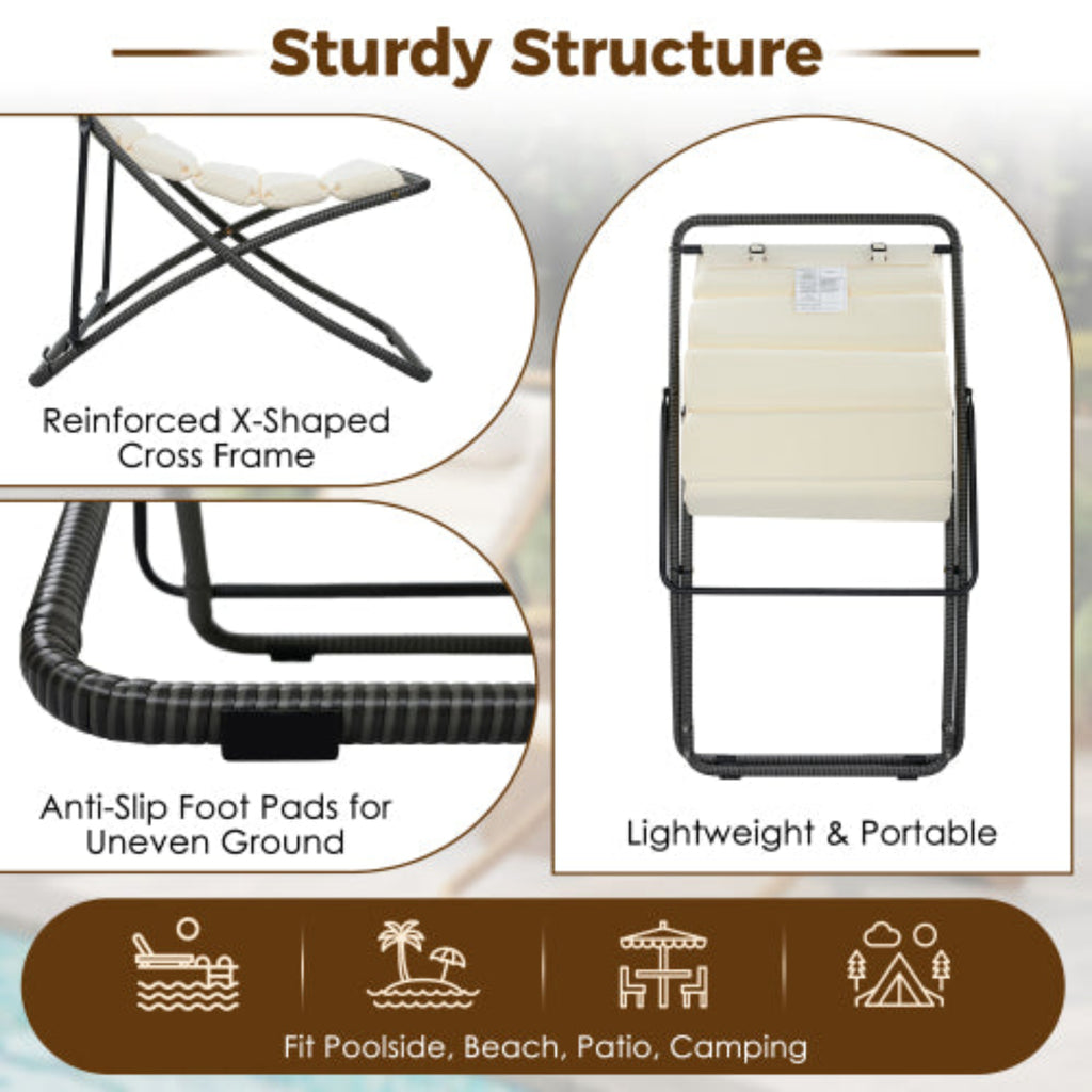 2-Pieces Outdoor Folding Rattan Chair with Adjustable Backrest for Patio Beach and Camping