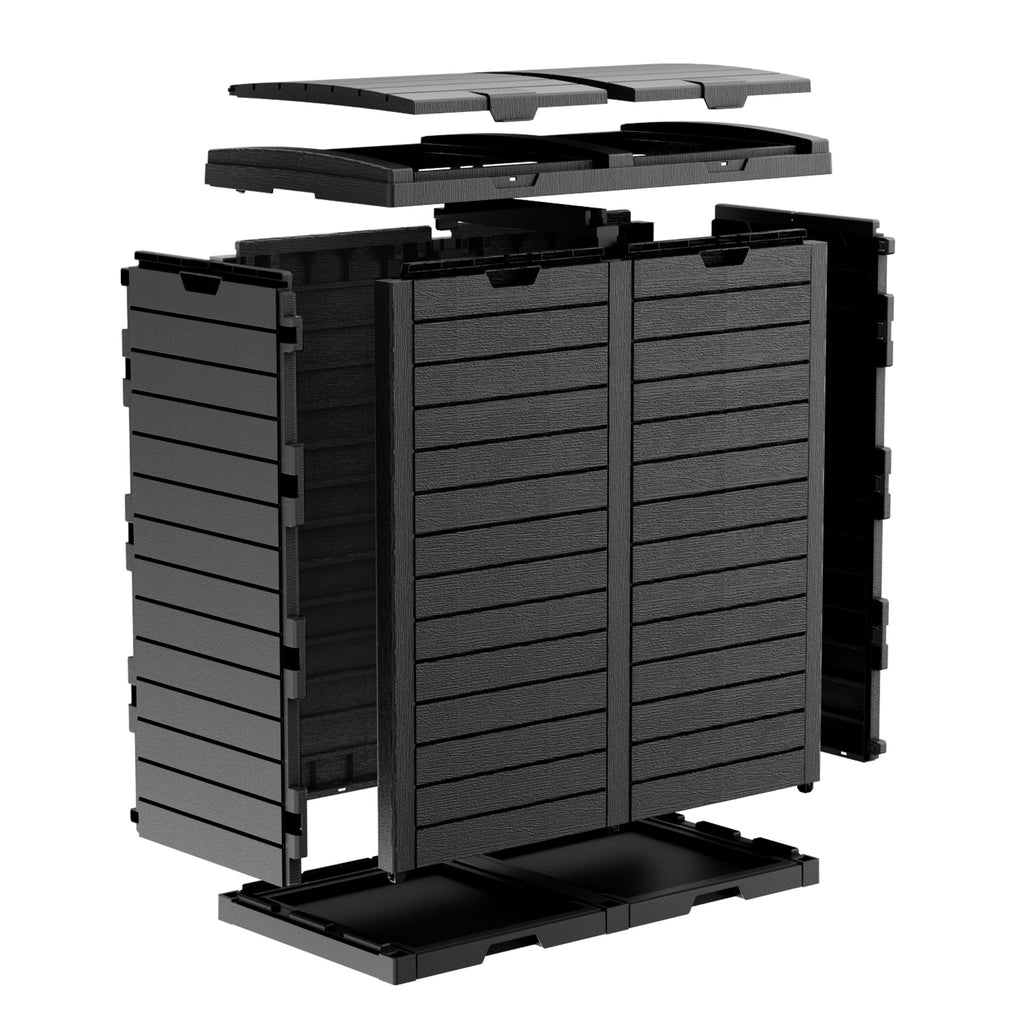 62 Gallon Outdoor Trash Bin, Resin Manual Lift Garbage & Recycling Storage Deck Box with Double-Bucket