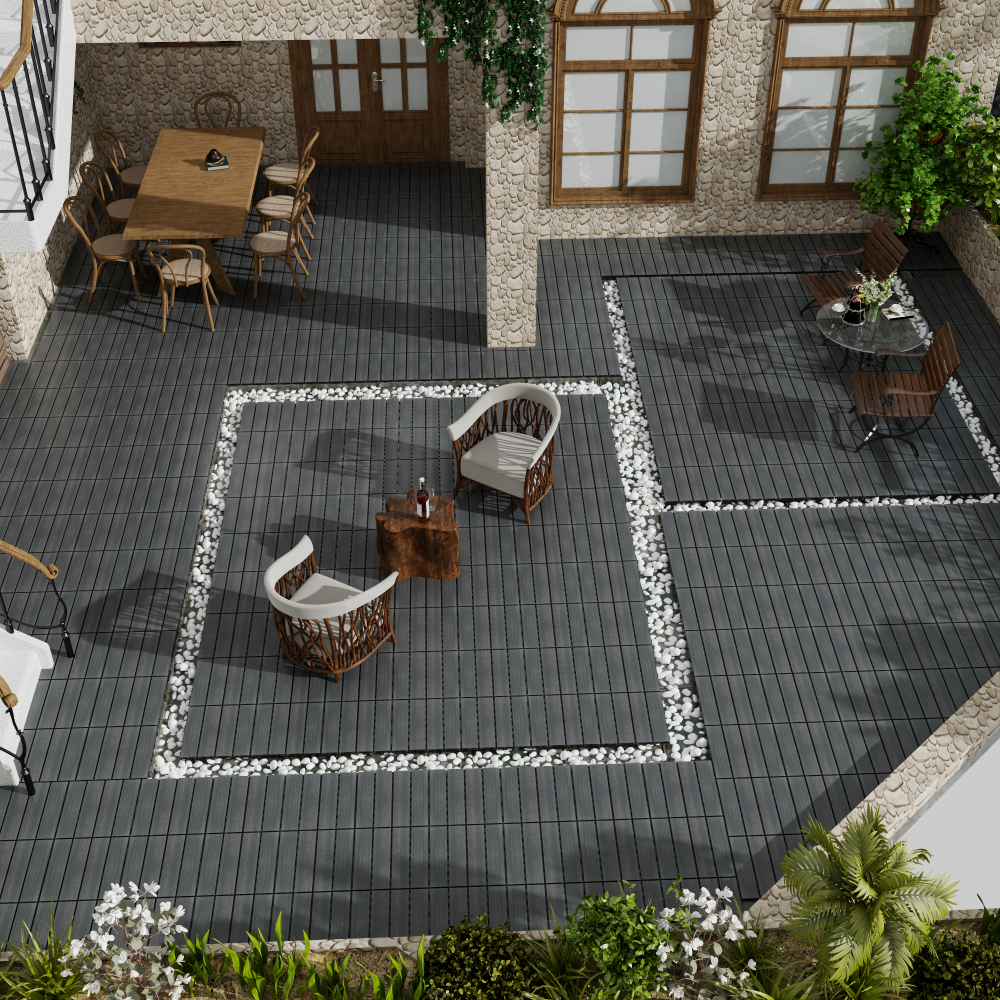 Chic Crate 22-Pack 12inch WPC Wood-Plastic Composite Interlocking Deck Tiles – Dark Gray
