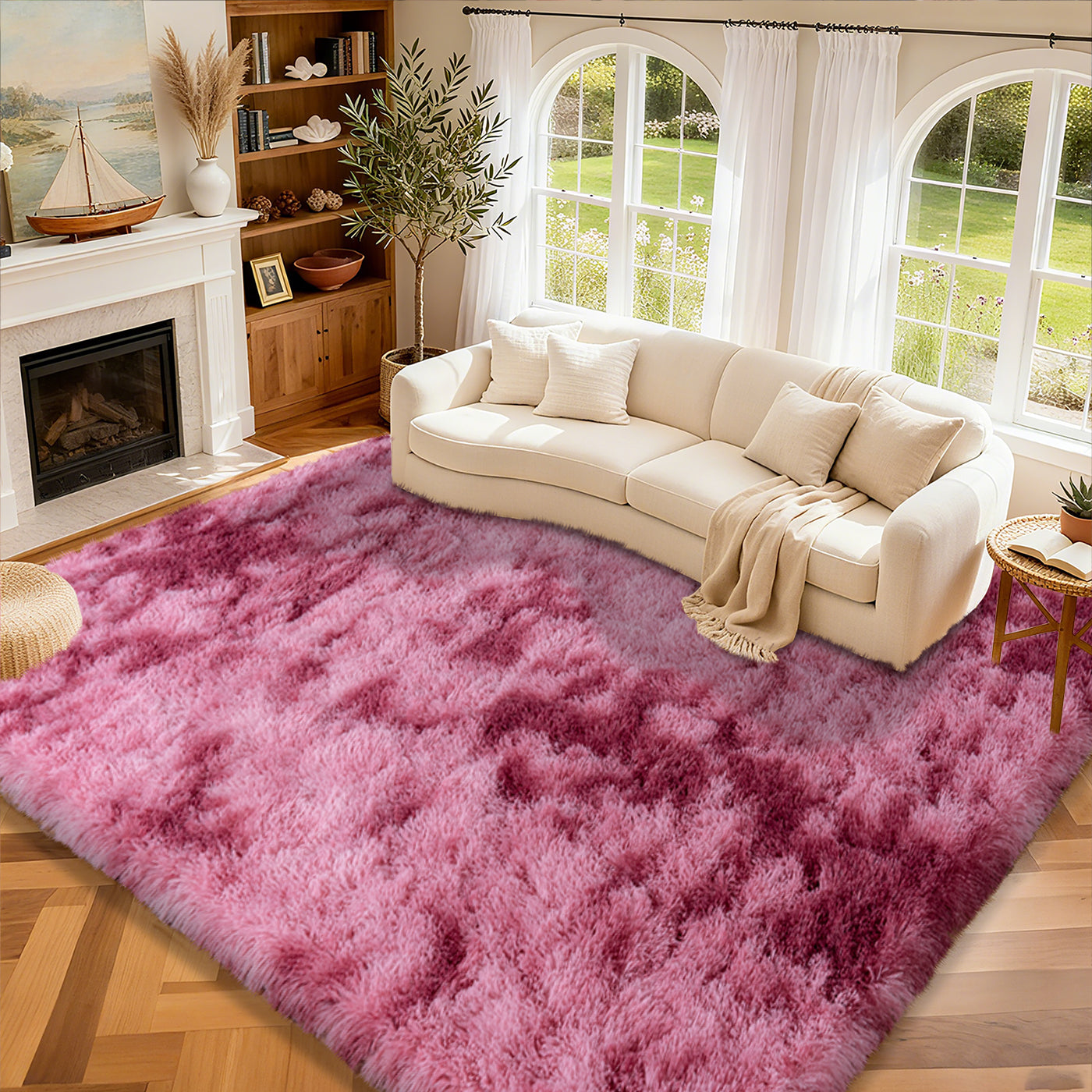 Blush Pink Shag Rug, Ultra Soft 1.7" Thick, Non-Slip, 100% Polyester, Modern Decor for Bedroom