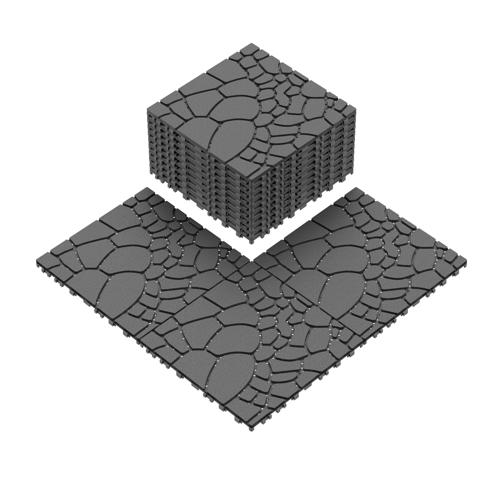 Chic Crate 44Pcs 12'' Stone Texture Interlocking Deck Tiles –  DARK Gray