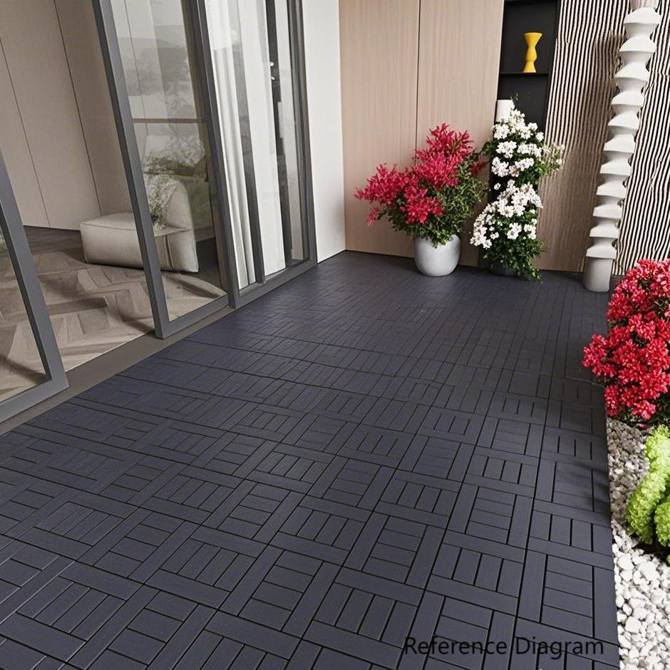 Chic Crate 44 Pack 12'' Interlocking Plastic Deck Tiles – Dark Gray, Waterproof