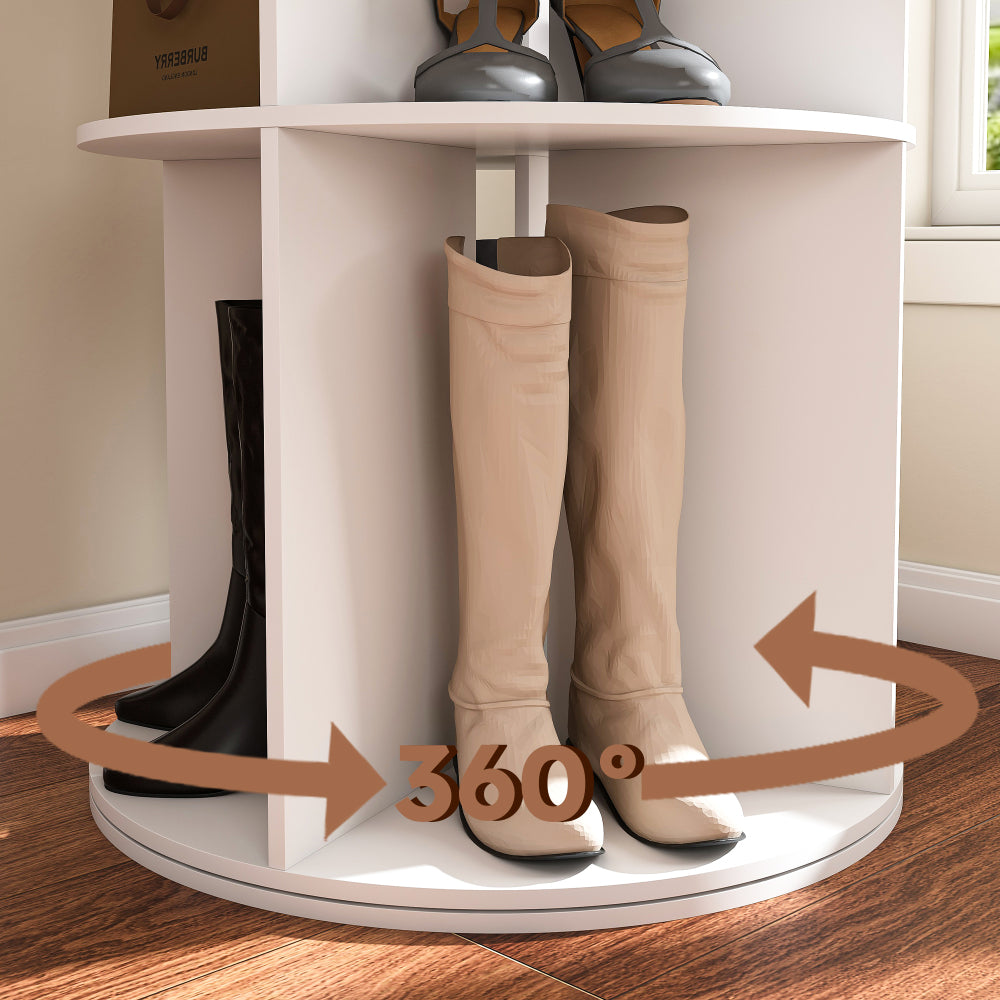 Chic Crate 6-Tier Rotating Shoe Rack Tower, 360° Revolving Free Standing Organizer, Holds 24 Pairs – White