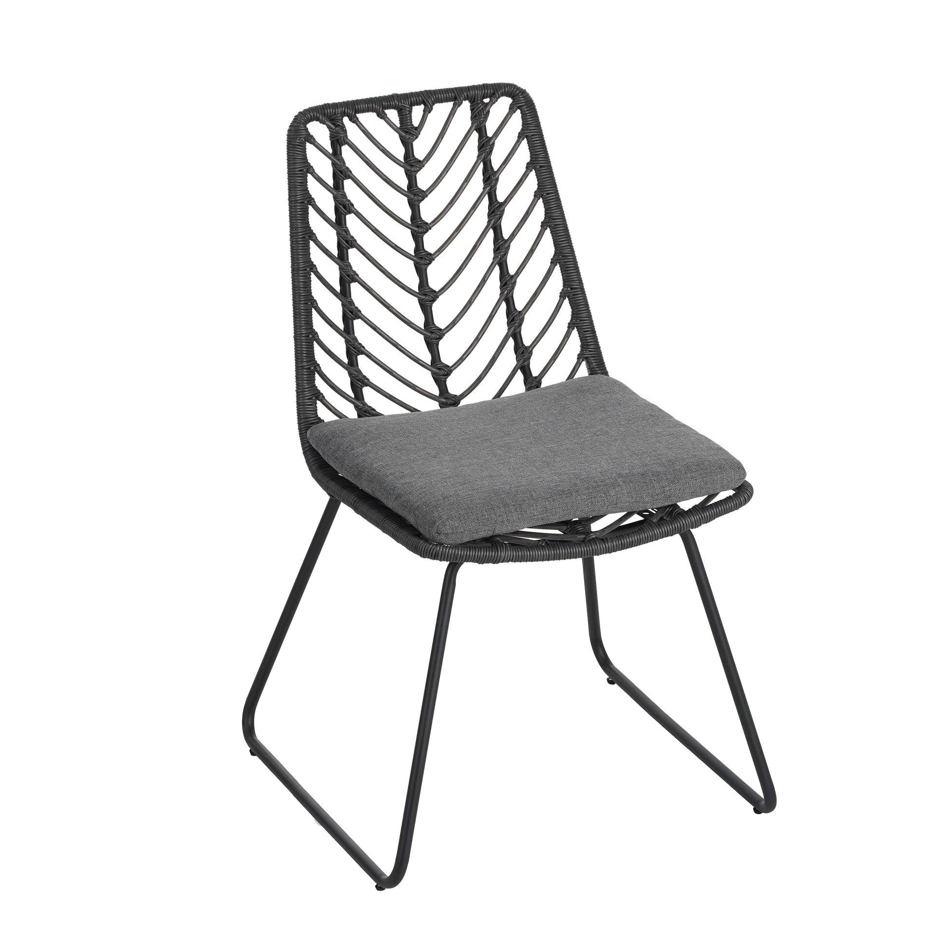 Modern Patio Dining Chairs Set of 2 Rattan Woven Armchairs with Seat Cushions