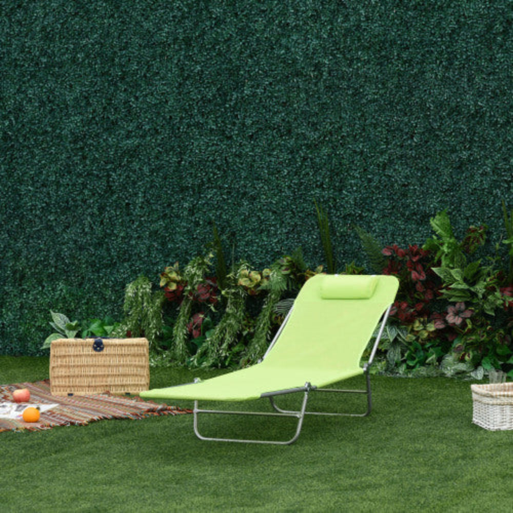 Folding Chaise Lounge Pool Chairs with Pillow, Reclining Back & Breathable Mesh, Steel Frame Outdoor Sun Tanning Seating for Beach Yard Patio, Green