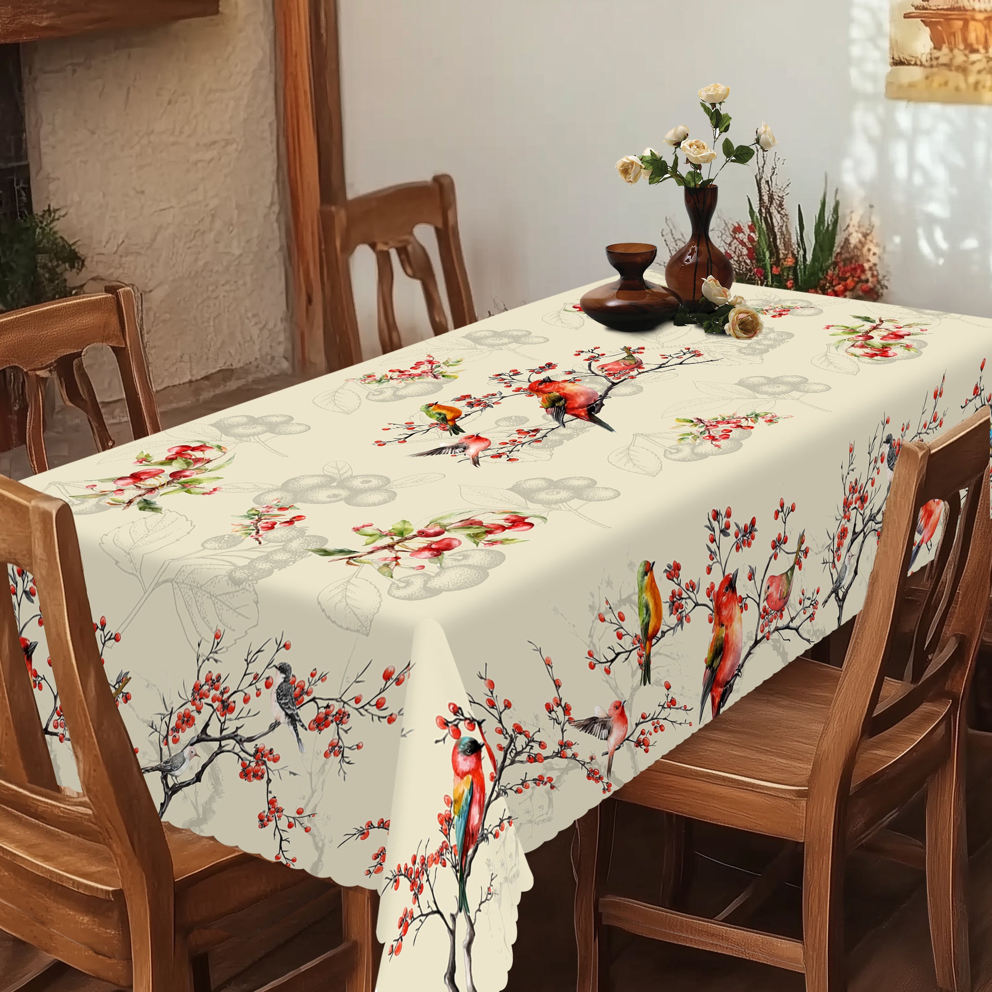 Floral Tablecloth with Colorful Flowers, Dustproof Easy-Care Dining Table Cover for Indoor Outdoor Use and Festive Home Decor