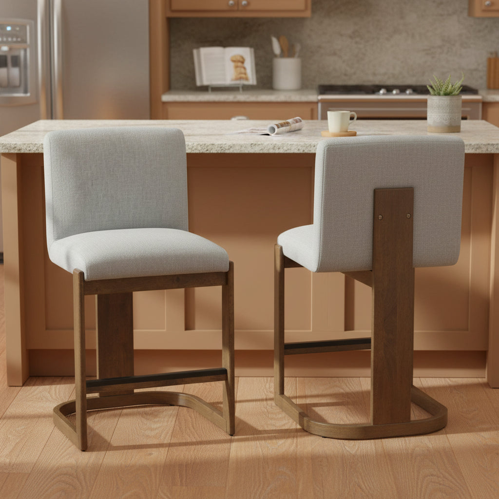 Upholstered Kitchen Island Barstools with Solid Wood Frame & Backrest - 24" (Set of 2)