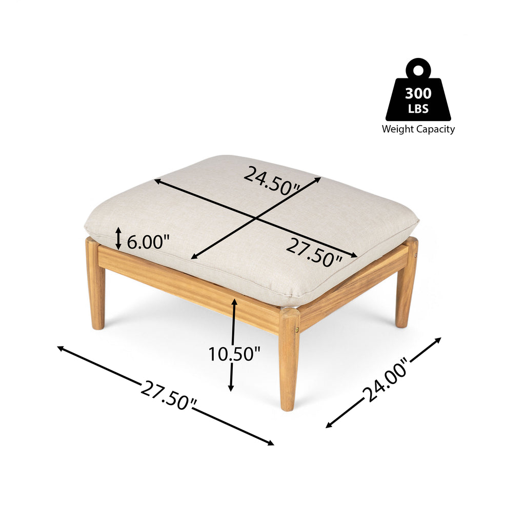 Modern Acacia Wood Outdoor Lounge Chair with Ottoman - Cushioned Patio Seating