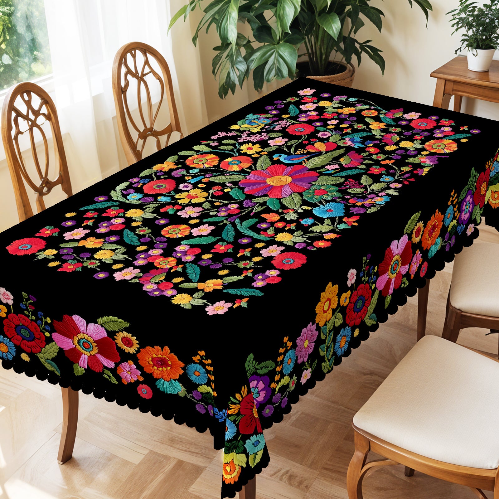 Sunflower Tablecloth with Colorful Floral Design, Dustproof Easy-Care Dining Table Cover for Indoor Outdoor Festive Decor