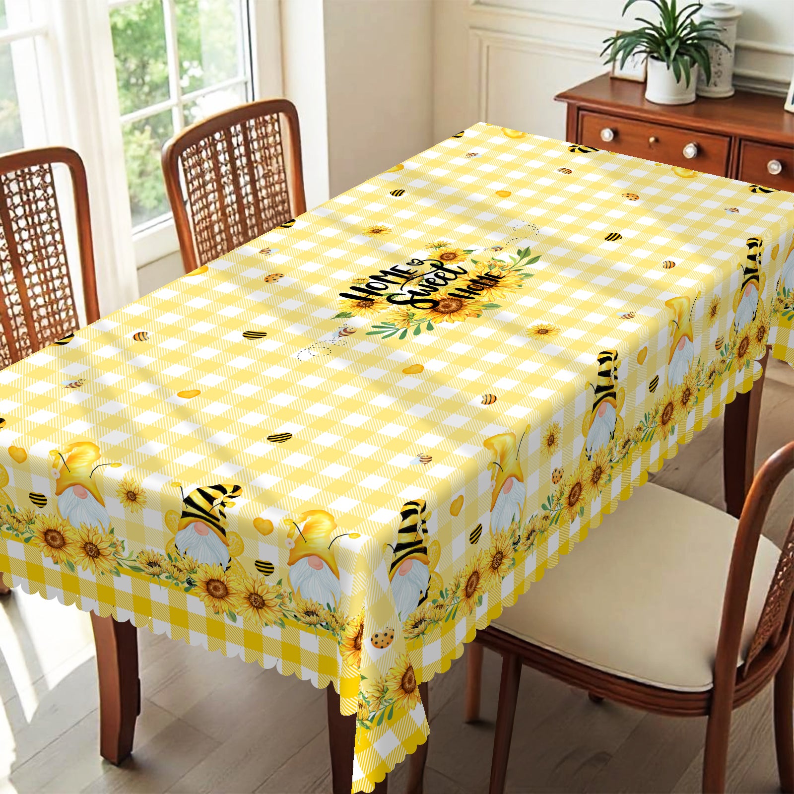 Sunflower Tablecloth with Colorful Floral Design, Dustproof Easy-Care Dining Table Cover for Indoor Outdoor Festive Decor